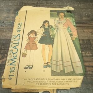 Vintage McCall's Sewing Pattern 4745 Girls Pinafore Jumper Dress & Blouse Size 4